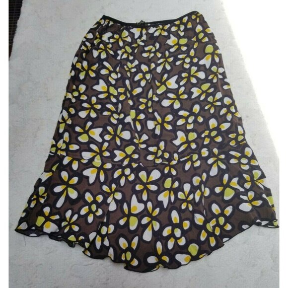 Loco Lindo Womens Small Flare Skirt Pull On Knee-Length Floral Plumeria Brown - Picture 1 of 6
